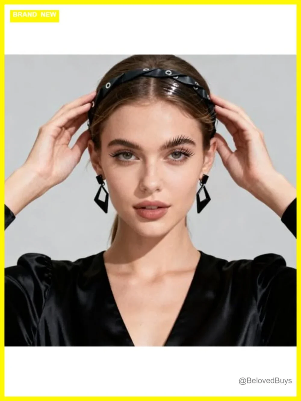 Braided Faux Leather Headband with Silver Grommets